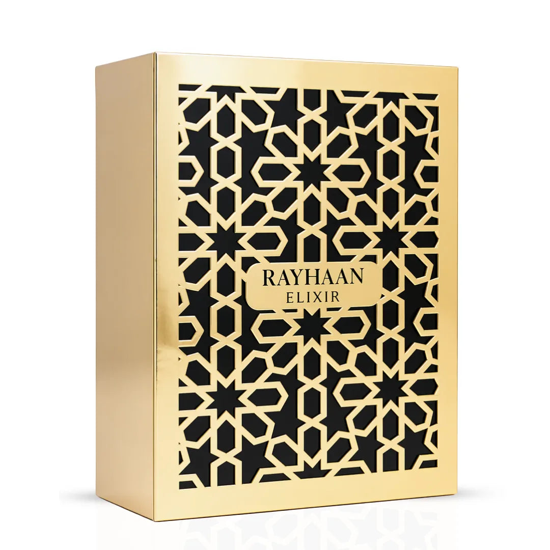 Rayhaan Elixir Eau de Parfum spray 100ml bottle, elegant design, showcasing the Rayhaan brand's luxurious fragrance.