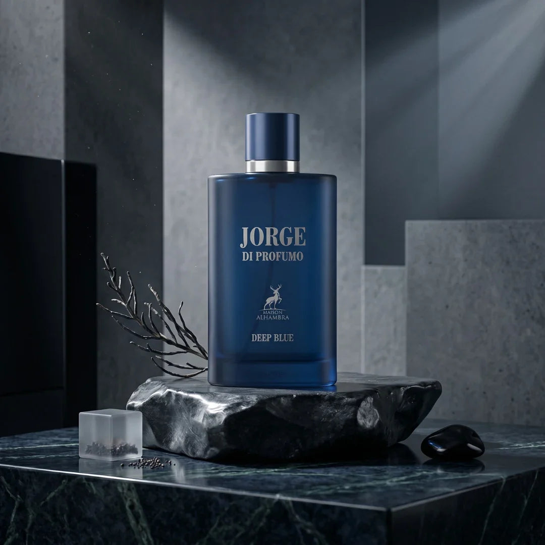 Jorge Di Profumo Deep Blue Eau de Parfum spray by Maison Alhambra, 100ml bottle with elegant packaging.