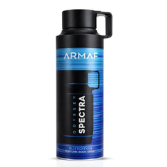 Odyssey Spectra Blu perfume body spray by Armaf, 200ml deodorant bottle with a sleek blue design.
