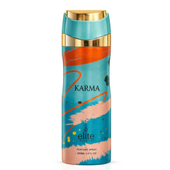 Elite Risala Karma Body Spray 200ml deodorant bottle with sleek design and spray nozzle, fresh scent for everyday use.
