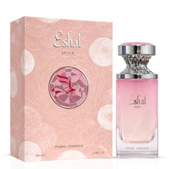 Eshal Musk Eau De Parfum spray by Paris Corner, 100ml, with elegant bottle and floral musk fragrance visible in the image.