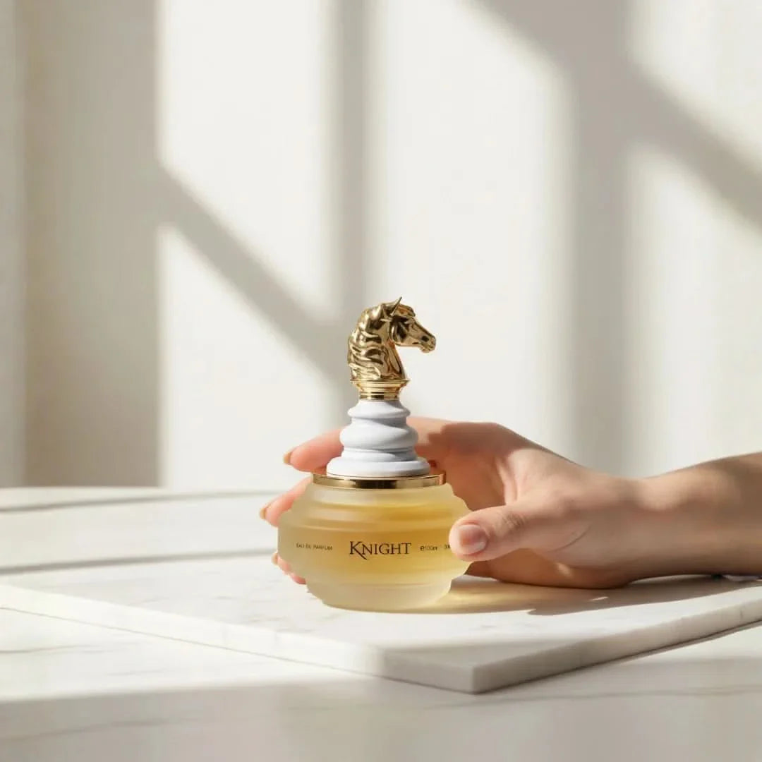 Checkmate White Knight Eau De Parfum spray by Armaf, 100ml, featuring a sleek bottle with a white and silver design.
