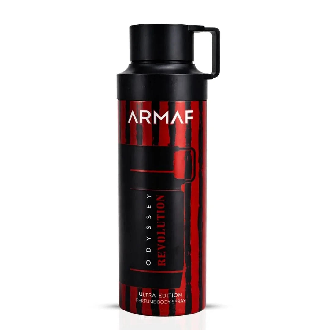 Armaf Odyssey Revolution Ultra perfumed deodorant spray 200ml with sleek packaging and modern design.