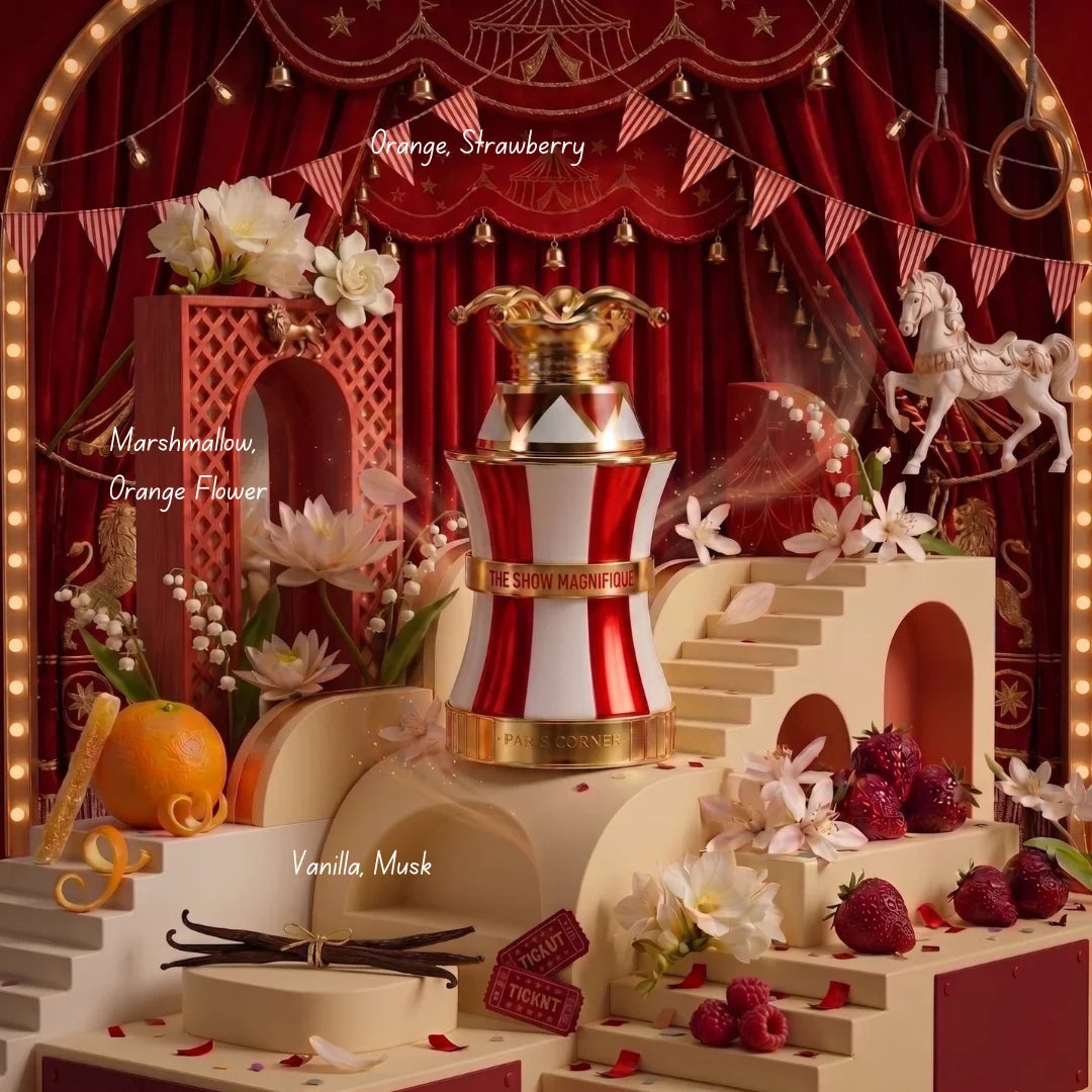 Paris Corner The Show Magnifique Eau De Parfum spray 100ml bottle with elegant packaging and floral fragrance details.