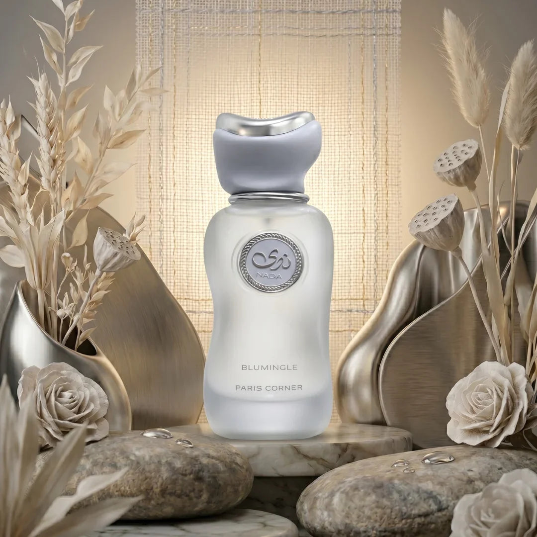 Nada Blumingle Eau De Parfum spray by Paris Corner, 100ml bottle with elegant packaging and floral fragrance details.