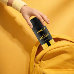 Odyssey Mega Man deodorant spray by Armaf, 200ml, featuring a sleek bottle and label design for men’s fresh scent.