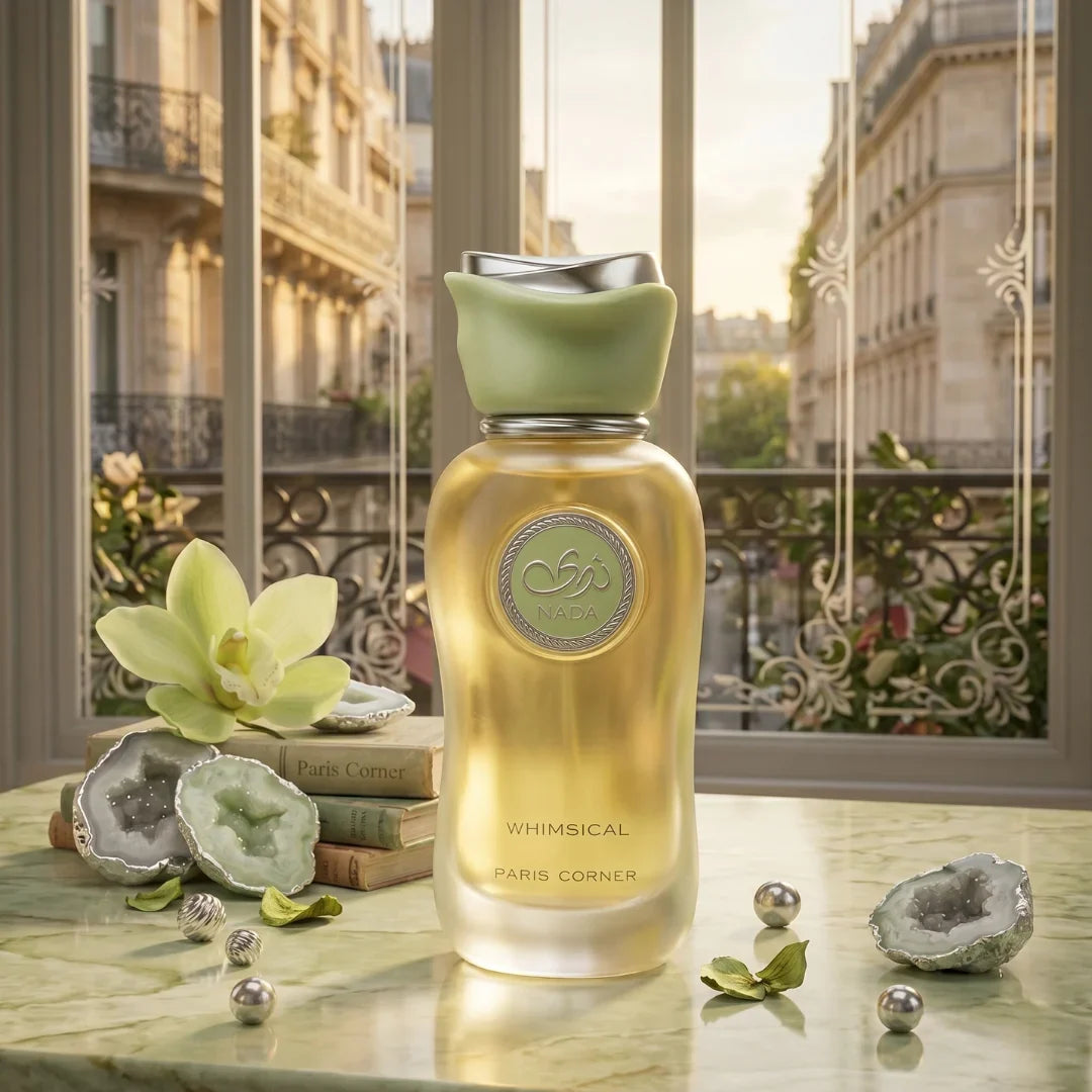 Nada Whimsical Eau De Parfum spray by Paris Corner, 100ml, featuring elegant bottle and floral fragrance details.