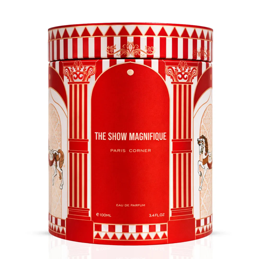 Paris Corner The Show Magnifique Eau De Parfum spray 100ml bottle, elegant design, showcasing the fragrance's luxurious packaging.