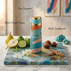 Elite Risala Karma Body Spray 200ml deodorant bottle with sleek design, designed for fresh, long-lasting scent.
