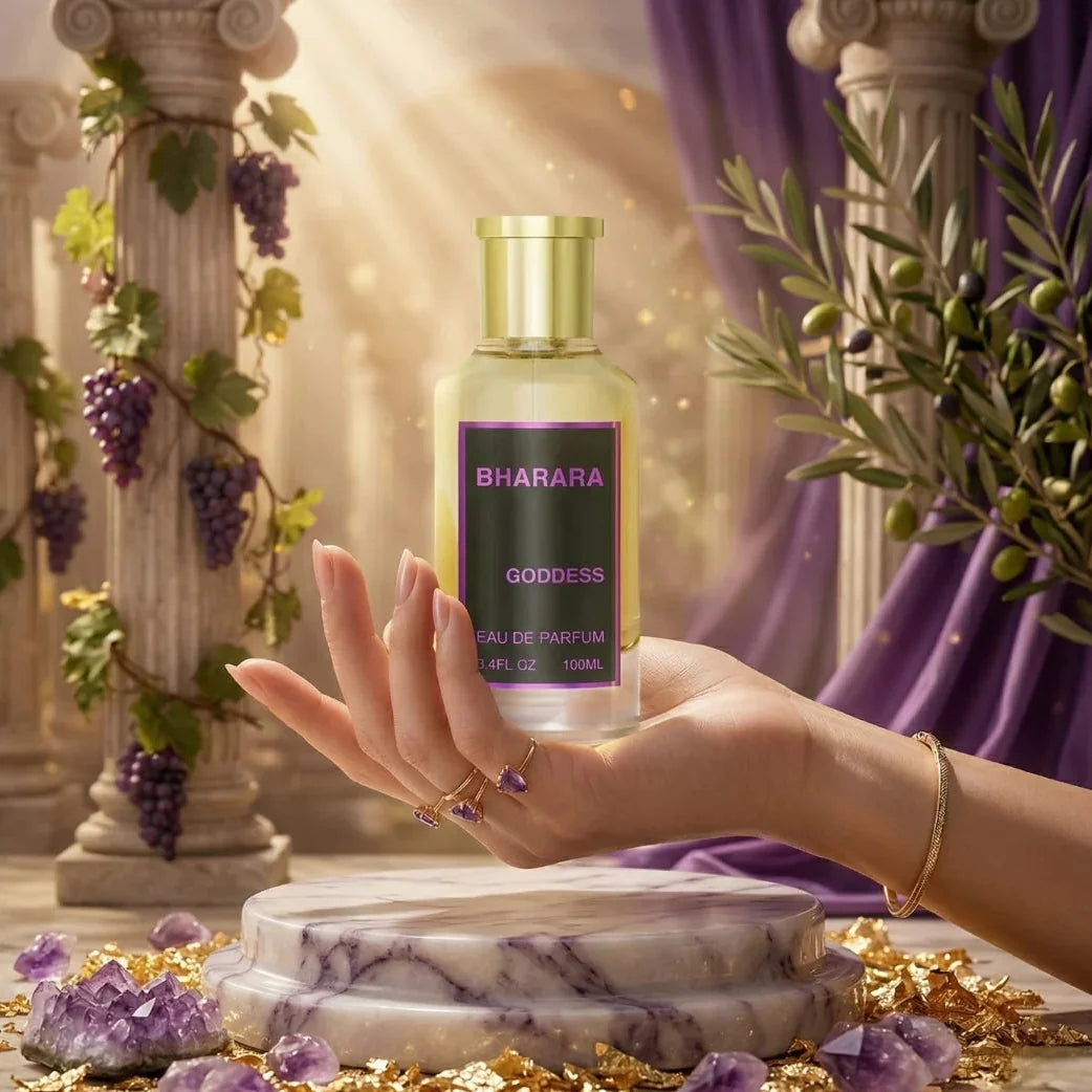 Bharara Goddess Eau de Parfum spray bottle, 100ml, featuring elegant packaging and a luxurious fragrance by Bharara.