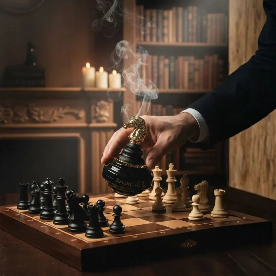 Checkmate Black Knight Eau De Parfum spray by Armaf, 100ml bottle with sleek black packaging and elegant design.