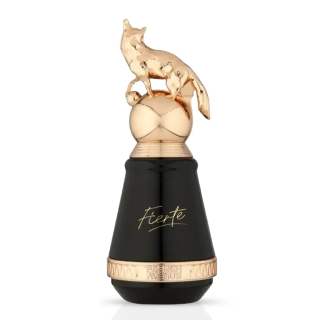 French Avenue Fierte Eau de Parfum Spray 100ml bottle, elegant fragrance with floral and woody notes, in a sleek perfume bottle.