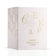 Checkmate White Knight Eau De Parfum spray by Armaf, 100ml, featuring a sleek bottle design and elegant white accents.