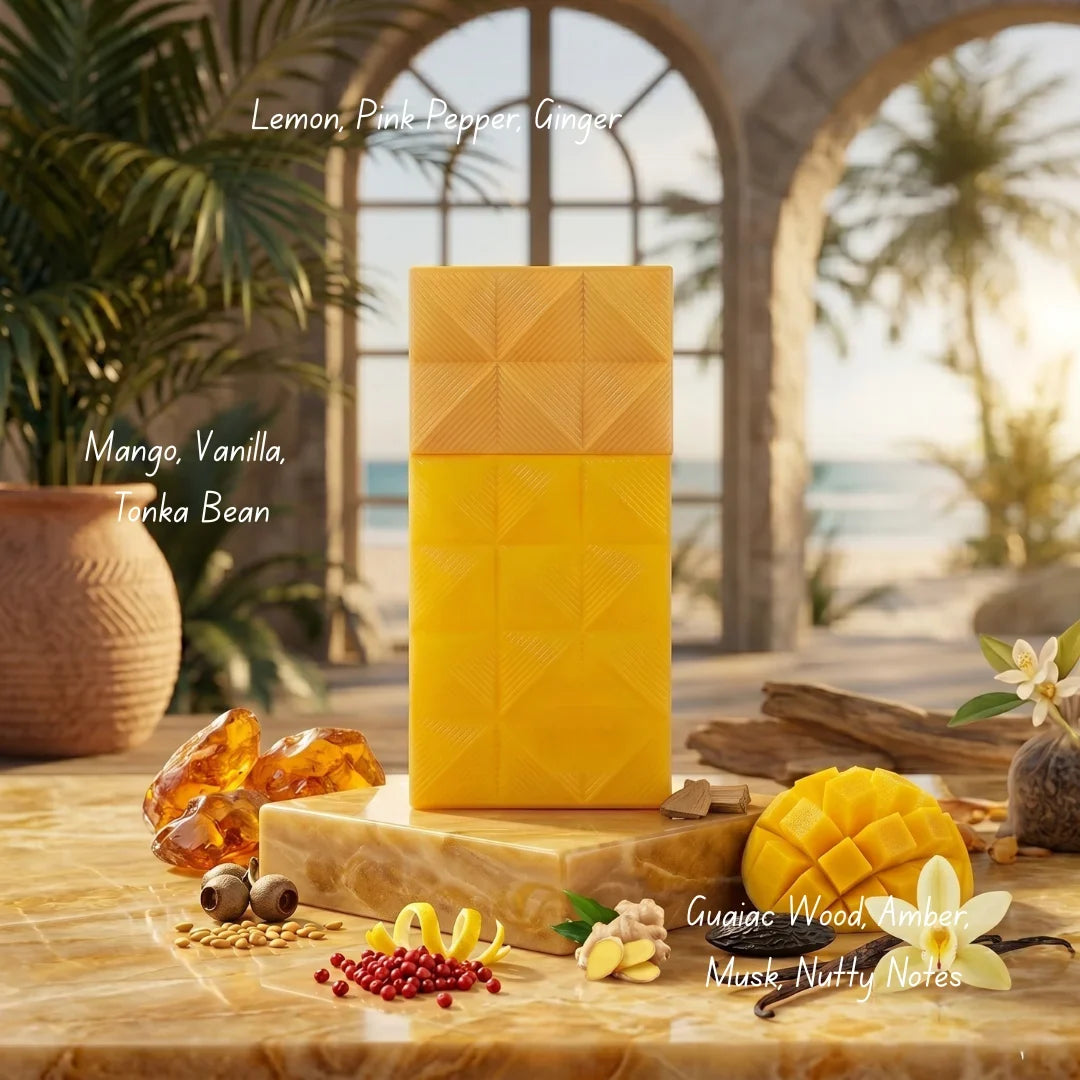Elite Risala Bubbliz Mango Pop Eau De Parfum spray bottle, 100ml, with vibrant mango-themed packaging and elegant design.