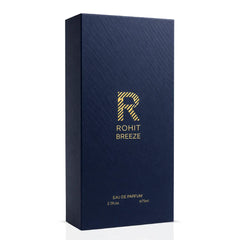 Rohit Breeze Eau de Parfum spray by Bharara, 75ml bottle with elegant design, showcasing the fragrance's sleek packaging.