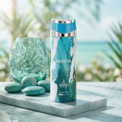 Elite Risala Imag-In Body Spray 200ml deodorant bottle with sleek design and spray nozzle, displayed on a neutral background.