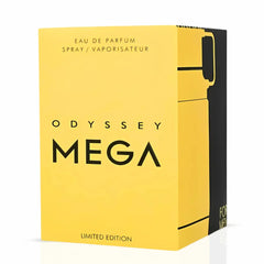 Odyssey Mega Man Limited Edition Eau de Parfum spray by Armaf, 200ml bottle with sleek design and bold branding visible.