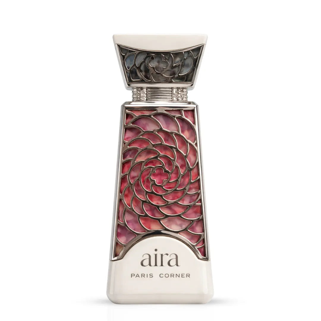 Paris Corner Aira Eau De Parfum Spray 100ml, elegant glass bottle with floral and woody scent details visible.