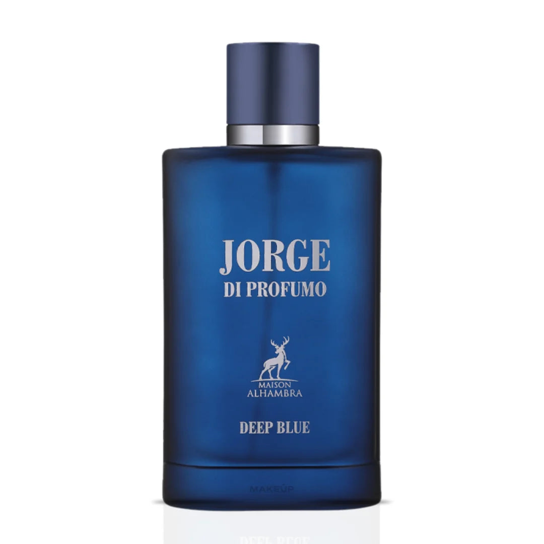 Maison Alhambra Jorge Di Profumo Deep Blue Eau de Parfum spray 100ml, elegant bottle with deep blue accents.
