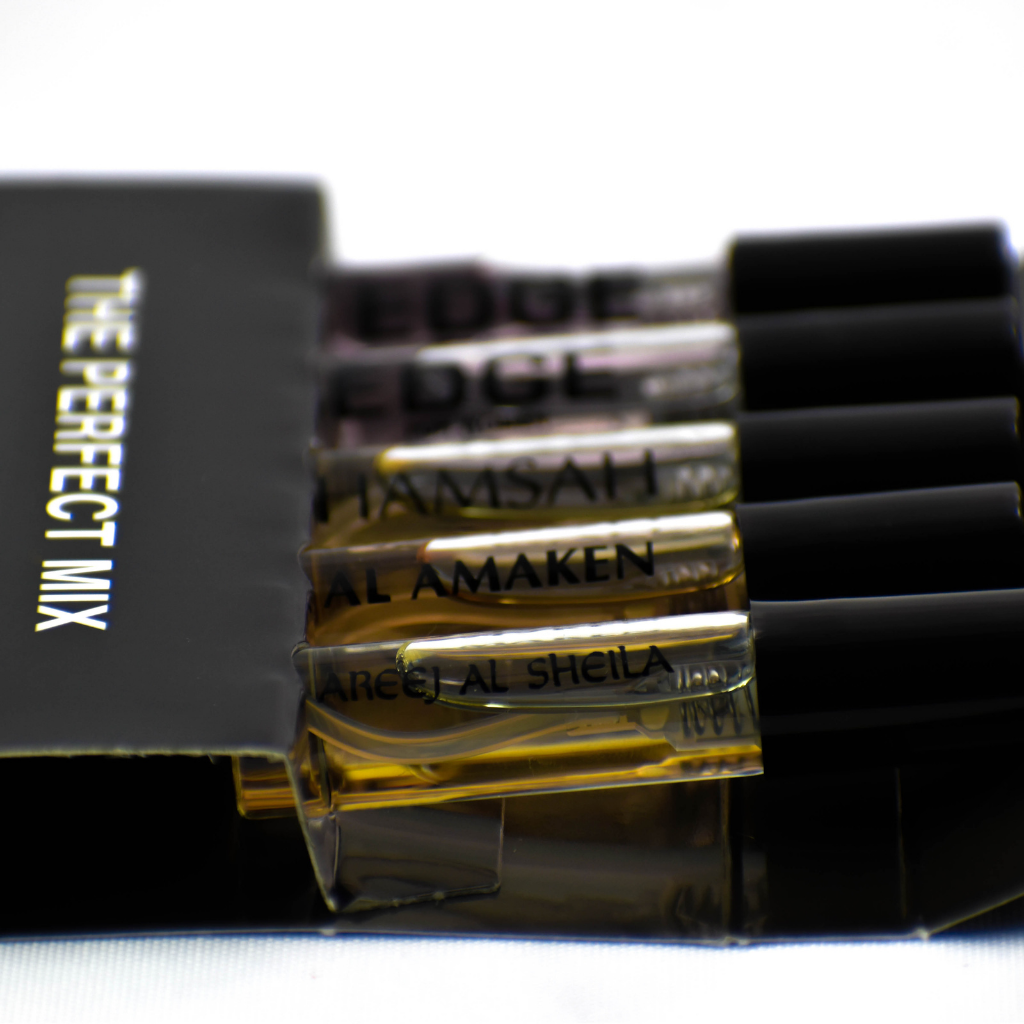 5 Swiss Arabian Sample Packet - Edge Women, Edge Intense Women, Hamsah, Areej Al Sheila, Al Amaken - Intense oud