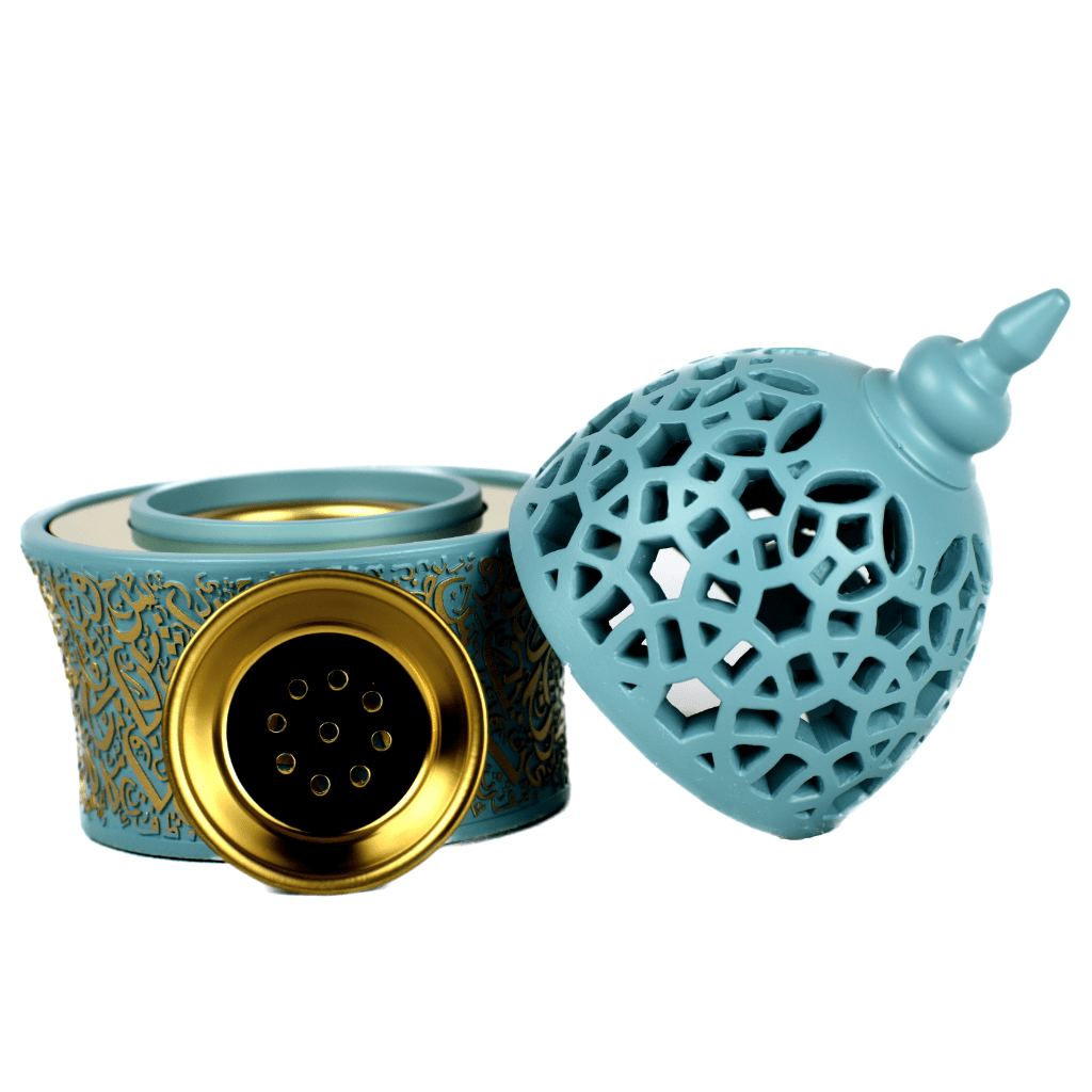 Calligraphy Style Closed Incense Bakhoor Burner - Teal - Intense oud