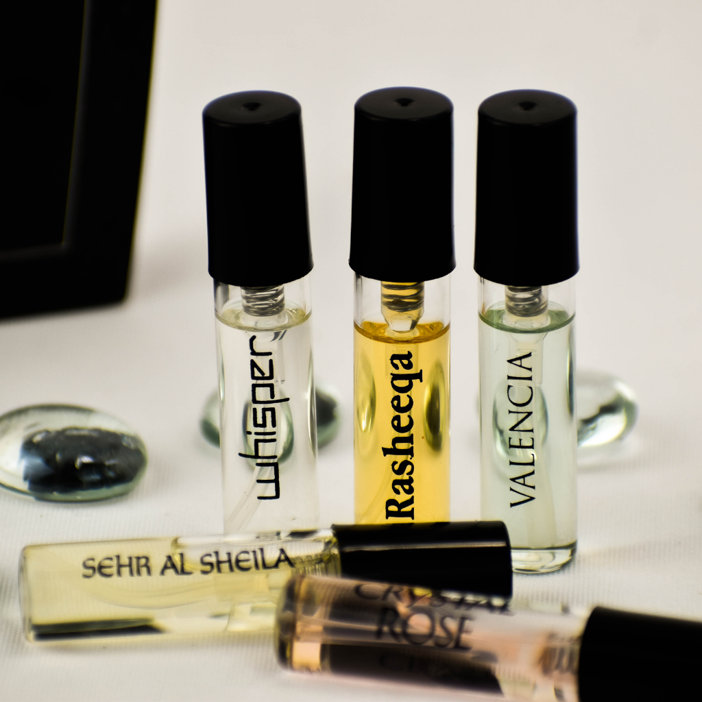 5 Swiss Arabian Sample Packet - Sehr Al Sheila, Whisper, Rasheeqa, Crystal Rose, Valencia - Intense oud