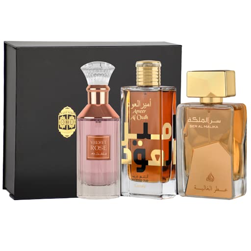 Ameer Al Oud Intense Oud, Ser Al Malika & Velvet Rose EDP-100ml(3.4 oz) with Magnetic Gift Box | by Lattafa Perfumes - Intense Oud