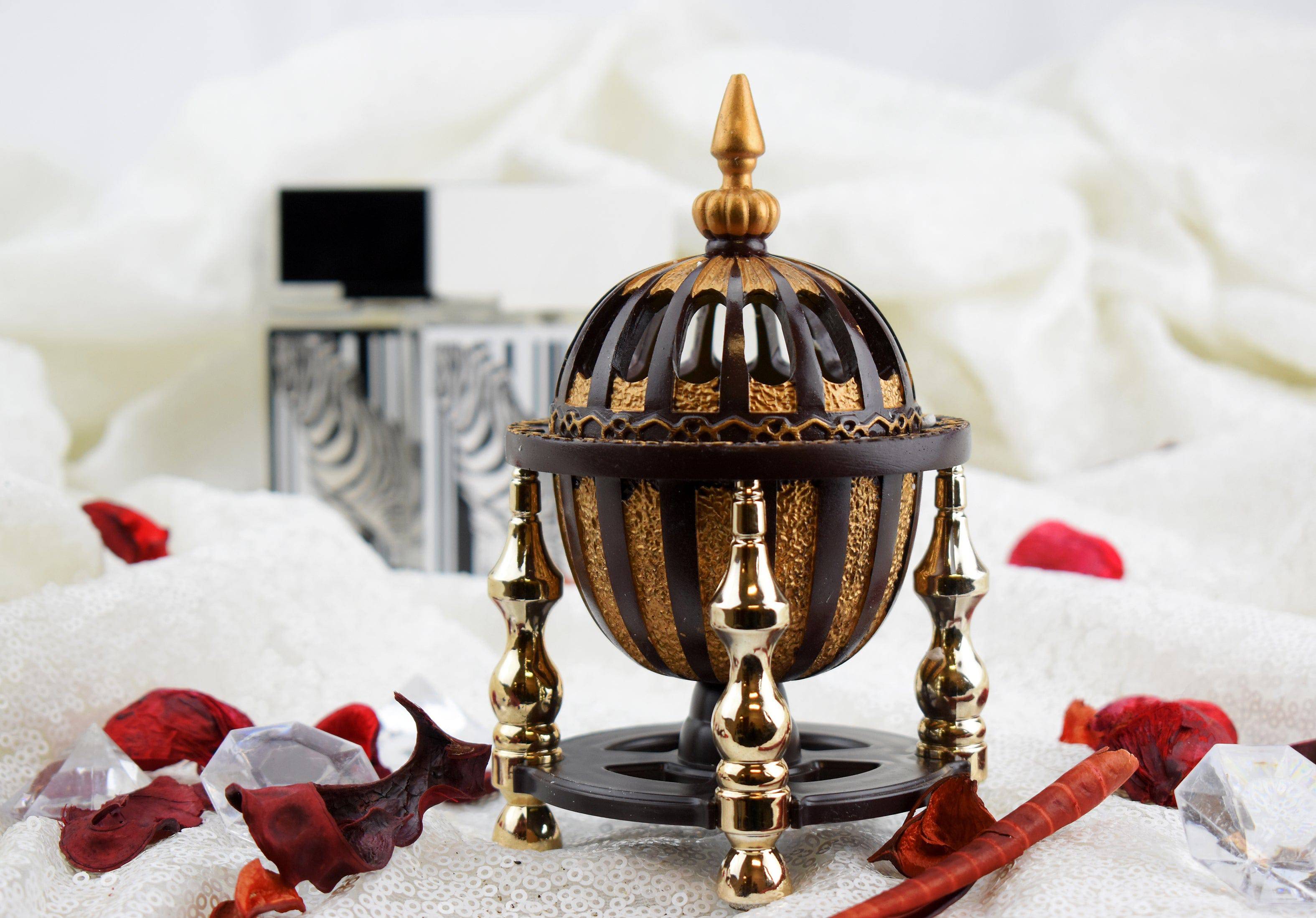 4 Pillar Resin Dome Style Incense Bakhoor/Oud Burner - Brown - Intense oud