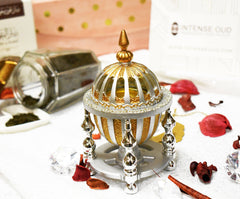 4 Pillar Resin Dome Style Incense Bakhoor/Oud Burner - Silver - Intense oud