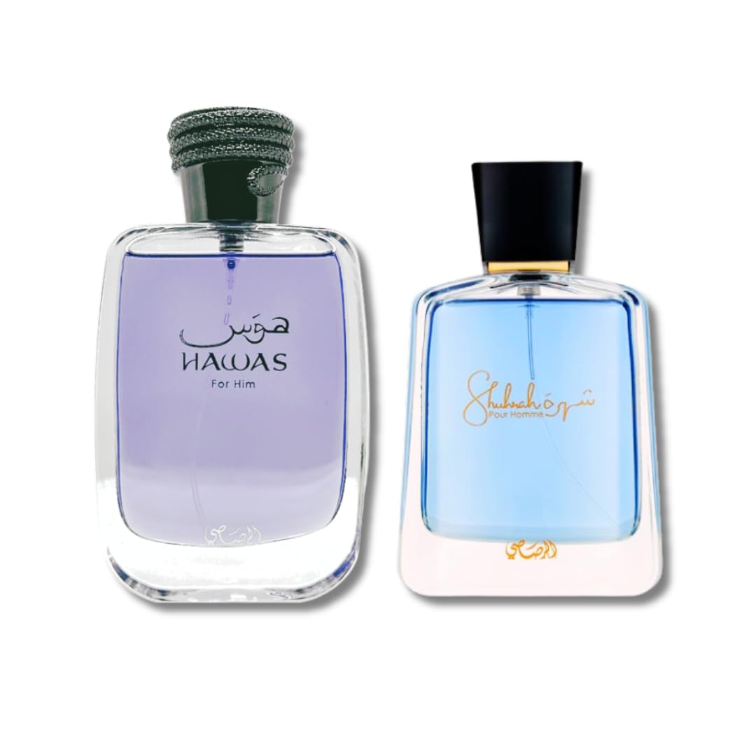 Hawas For Him EDP 100ML (3.4Oz) & Shuhrah Pour Homme EDP 90 ML (3.0 oz) By RASASI - Intense Oud