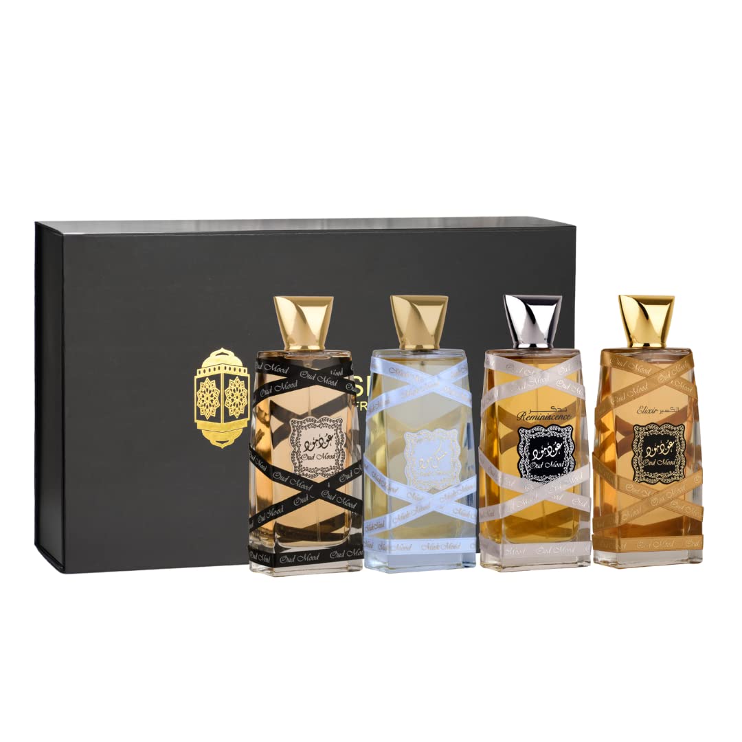 Oud Mood, Oud Mood Elixir, Oud Mood Reminicense & Musk Mood EDP-100ml(3.4oz) with Magnetic Gift Box Perfect For Gifting | by Lattafa Perfumes - Intense Oud