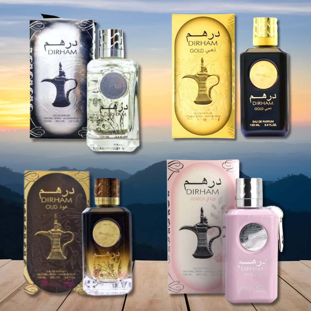 Dirham Wardi,Dirham Gold,Dirham Silver,& Dirham Oud |Elegant Collection For Men & Women| EDP-100Ml (3.4Oz) By Ard Al Zaafaran Perfumes - Intense oud