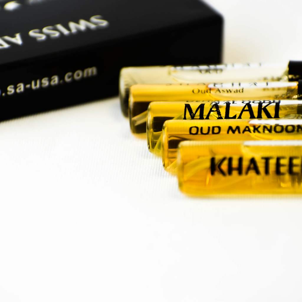 5 Swiss Arabian Sample Packet - Shaghaf Oud, Shaghaf Oud Aswad, Oudh Maknoon, Khateer, Dehn El Oud Malaki - Intense oud