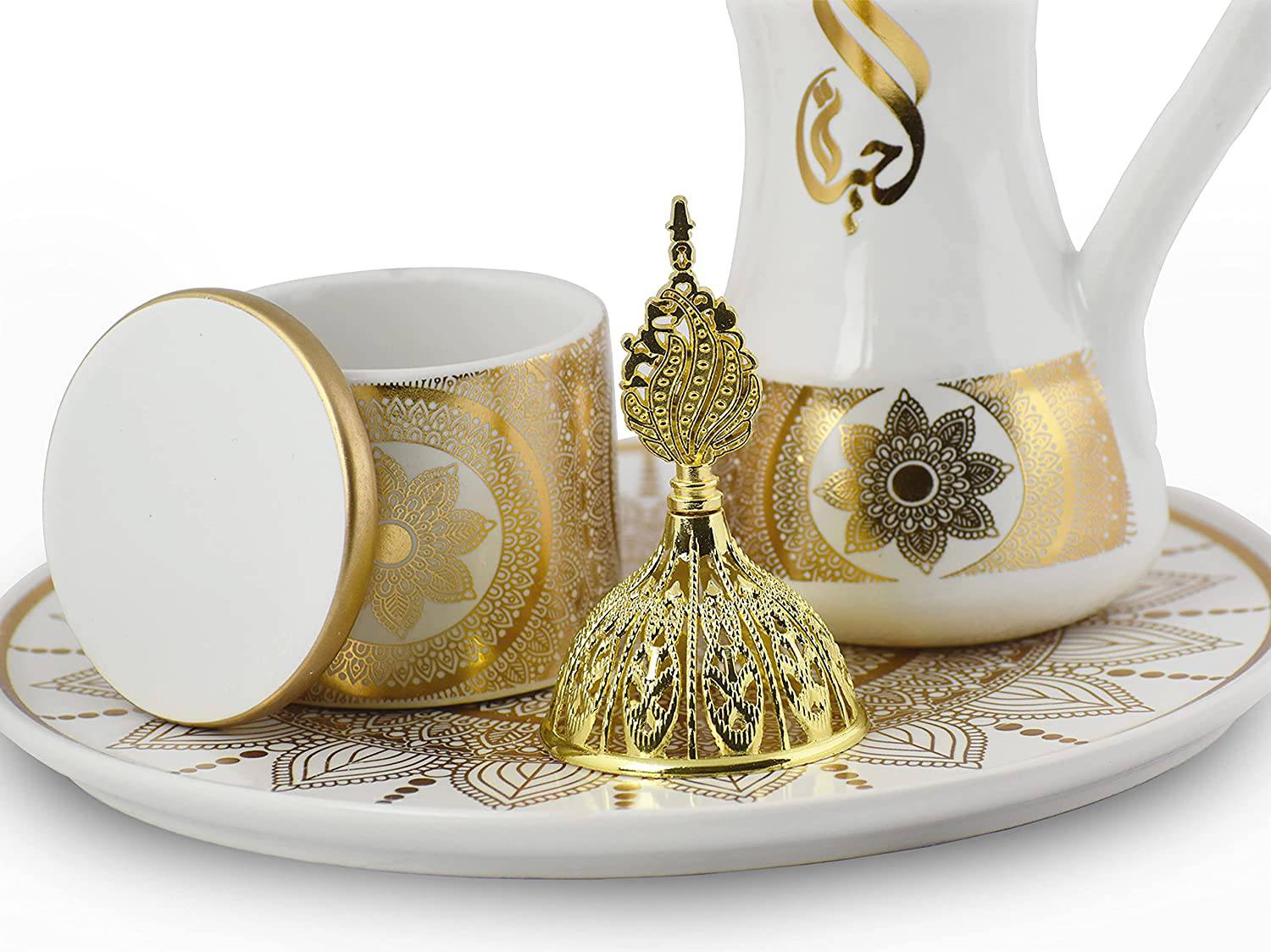 Glossy Arabic Design Royal Bakhoor Tea Set w/Circular Tray-White | Intense Oud - Intense oud