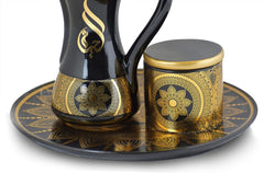 Glossy Arabic Design Royal Bakhoor Tea Set w/ Circular Tray - Black | Intense Oud - Intense Oud