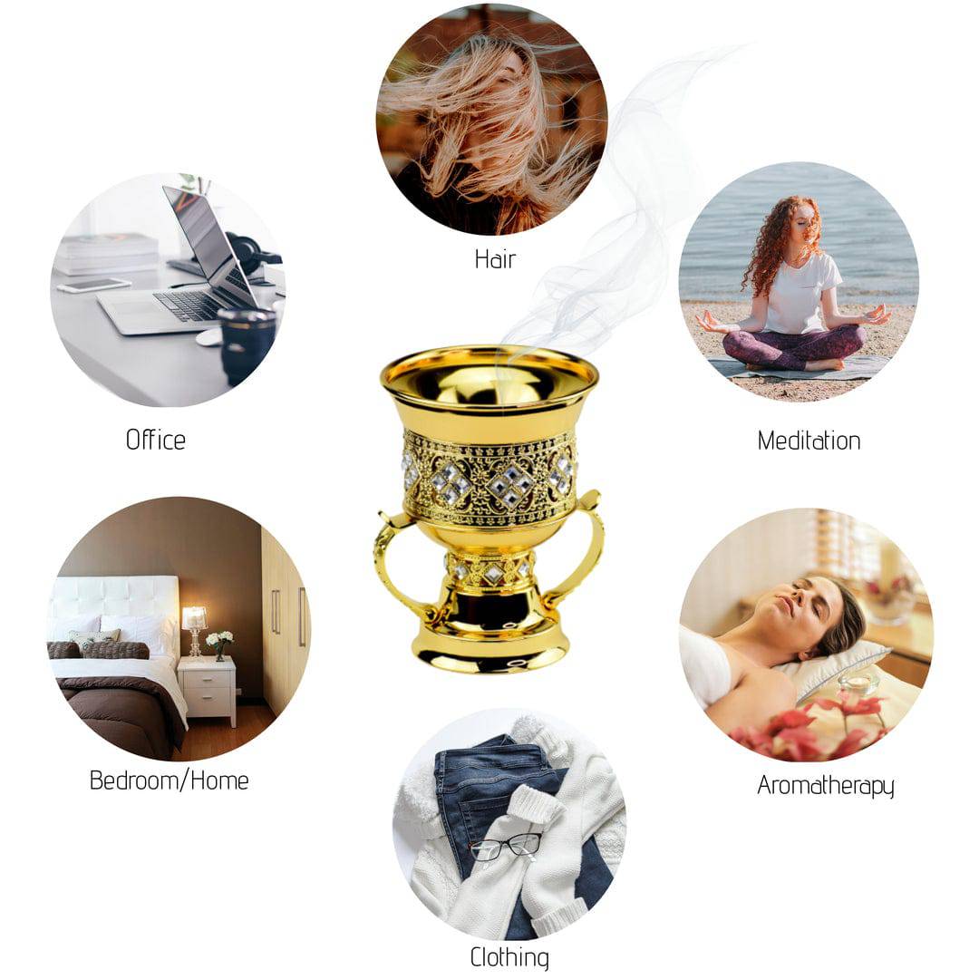 Trophy Style Incense Bakhoor Burner - 7 Inch - Gold - Intense oud