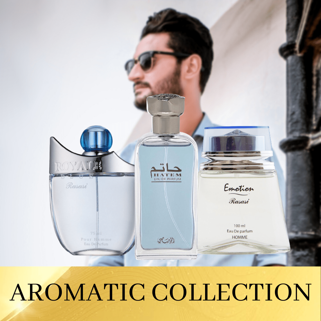 Aromatic(3 Piece) EDP Men Collection-Emotion(3.4oz), Royale Blue(2.5oz), Hatem Blue(2.5oz) - Intense oud