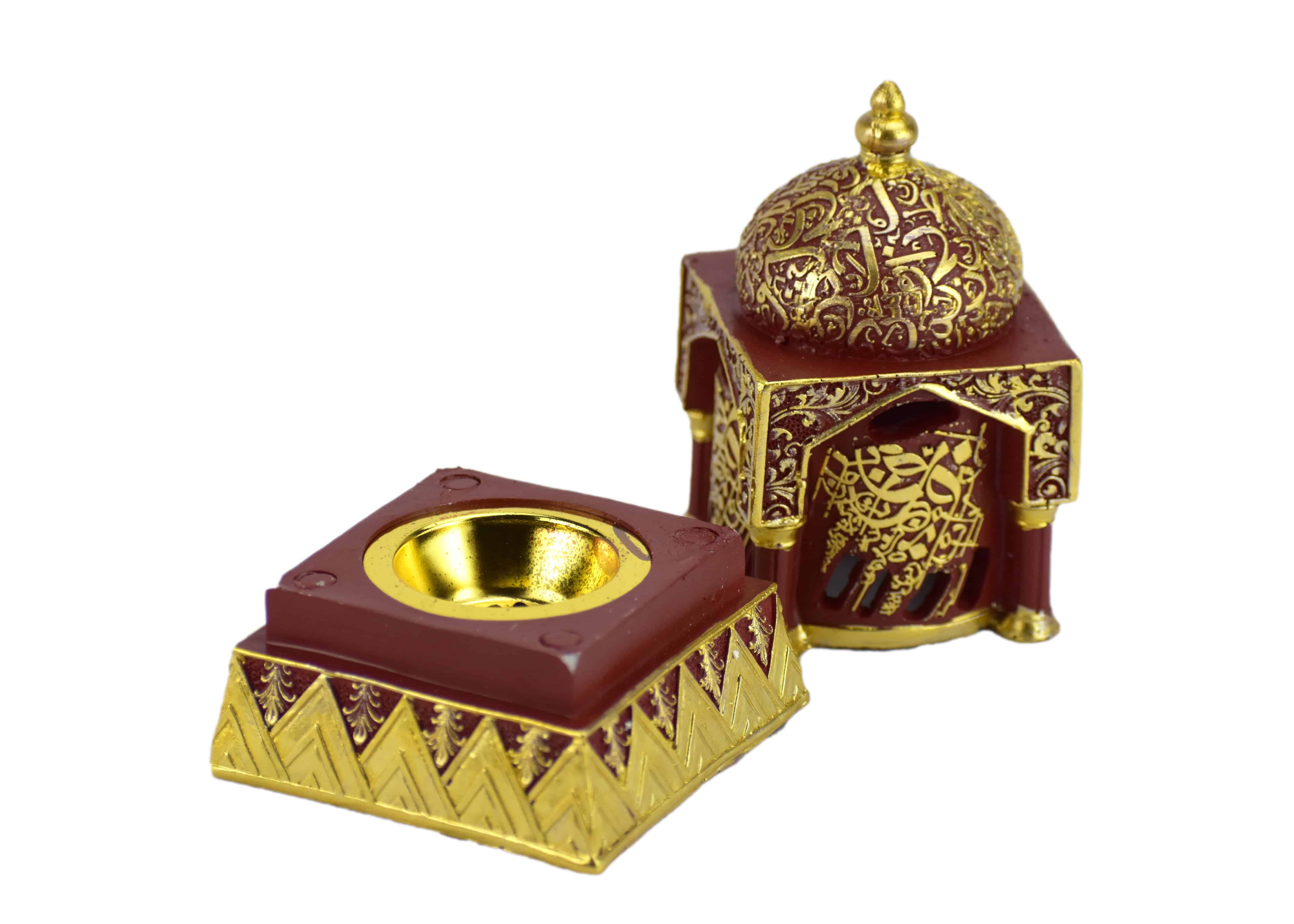 Engraved Calligraphy Style Minaret Incense Bakhoor Burner - 6 in. Red - Intense oud