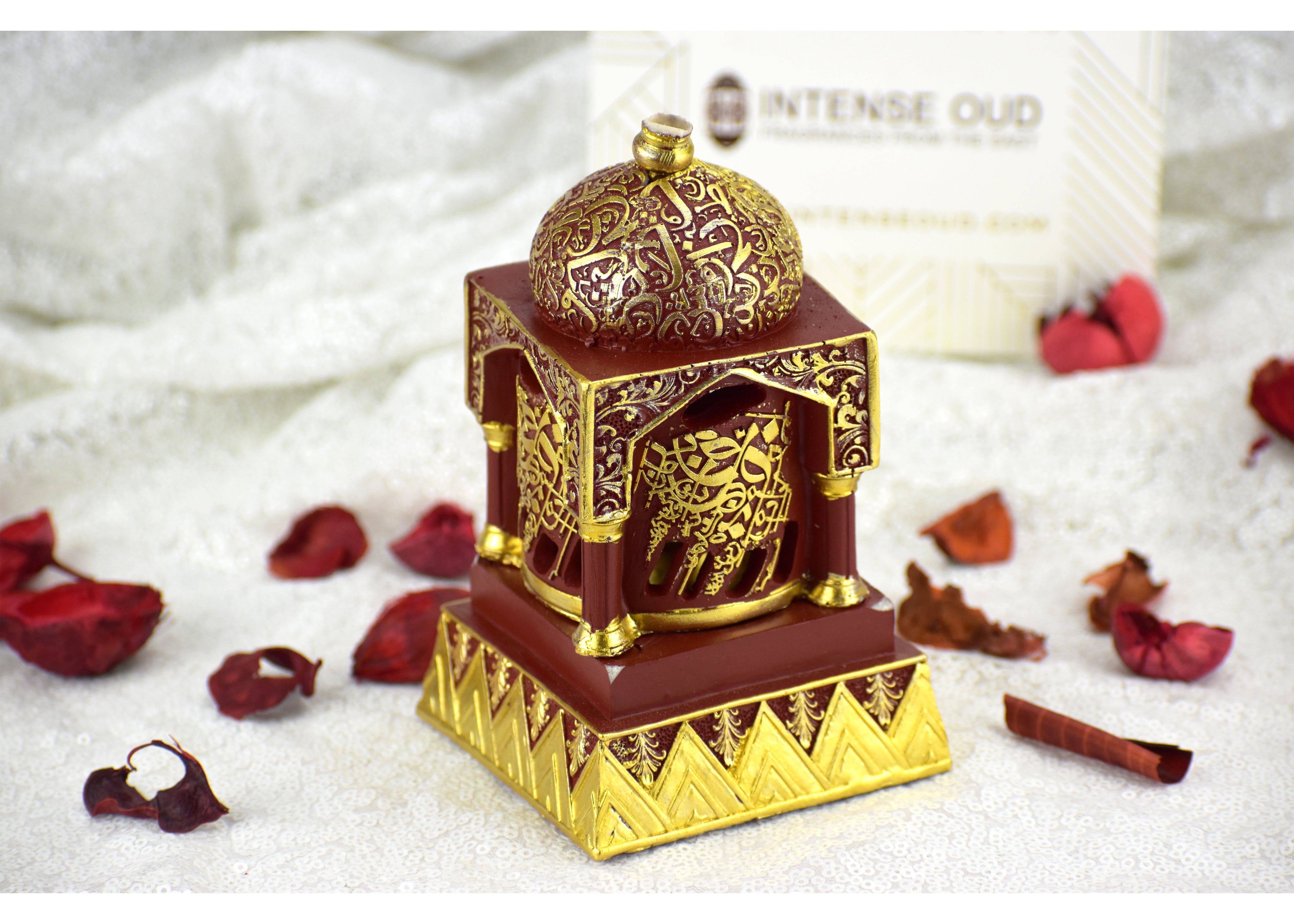 Engraved Calligraphy Style Minaret Incense Bakhoor Burner - 6 in. Red - Intense oud