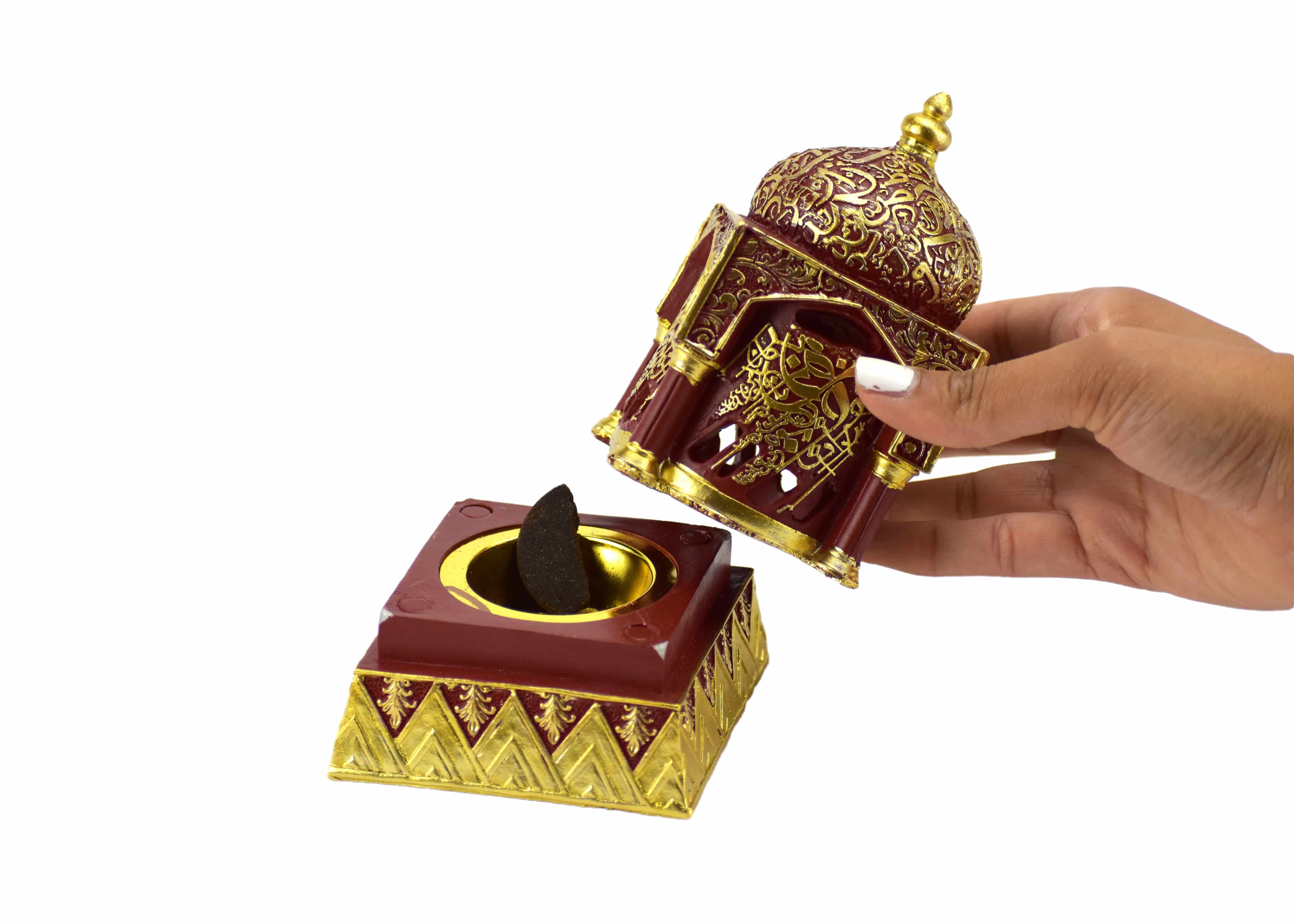 Engraved Calligraphy Style Minaret Incense Bakhoor Burner - 6 in. Red - Intense oud