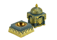 Engraved Calligraphy Minaret Style Incense Bakhoor Burner - 6 in. Teal - Intense oud