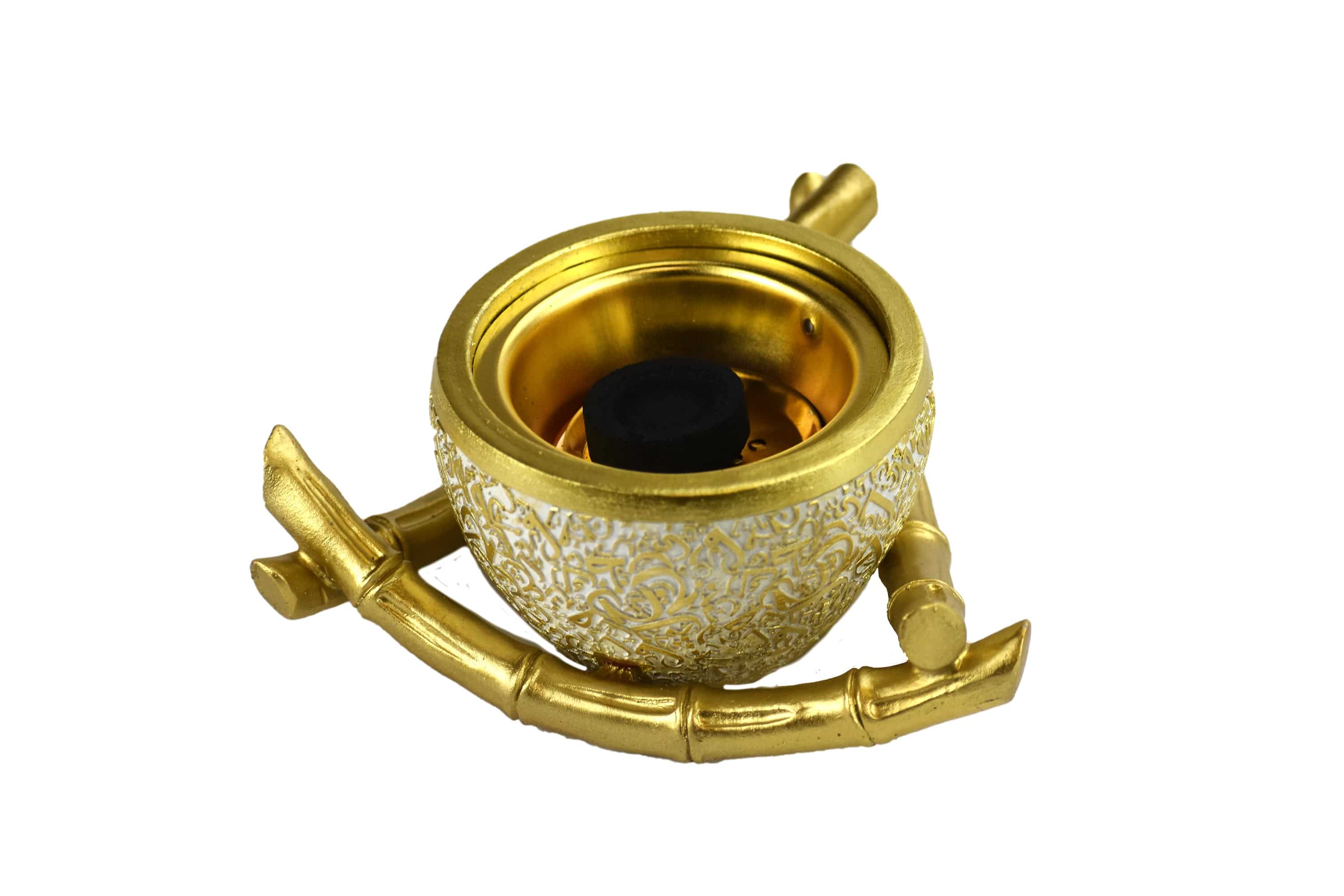 Bamboo Triangle Arabic Script Incense Bakhoor Burner - White and Gold - Intense oud