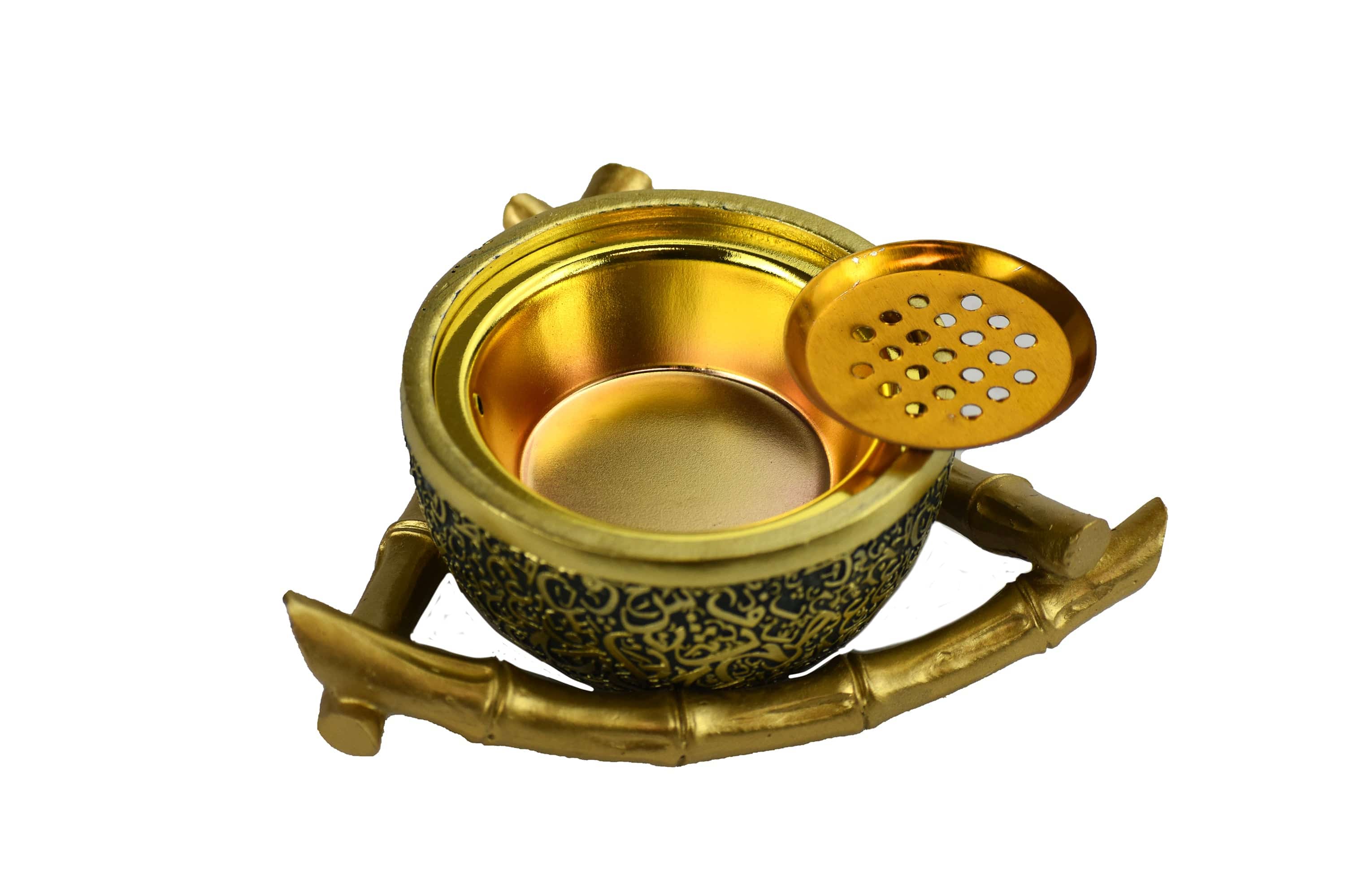 Bamboo Triangle Arabic Script Incense Bakhoor Burner - Black and Gold - Intense oud