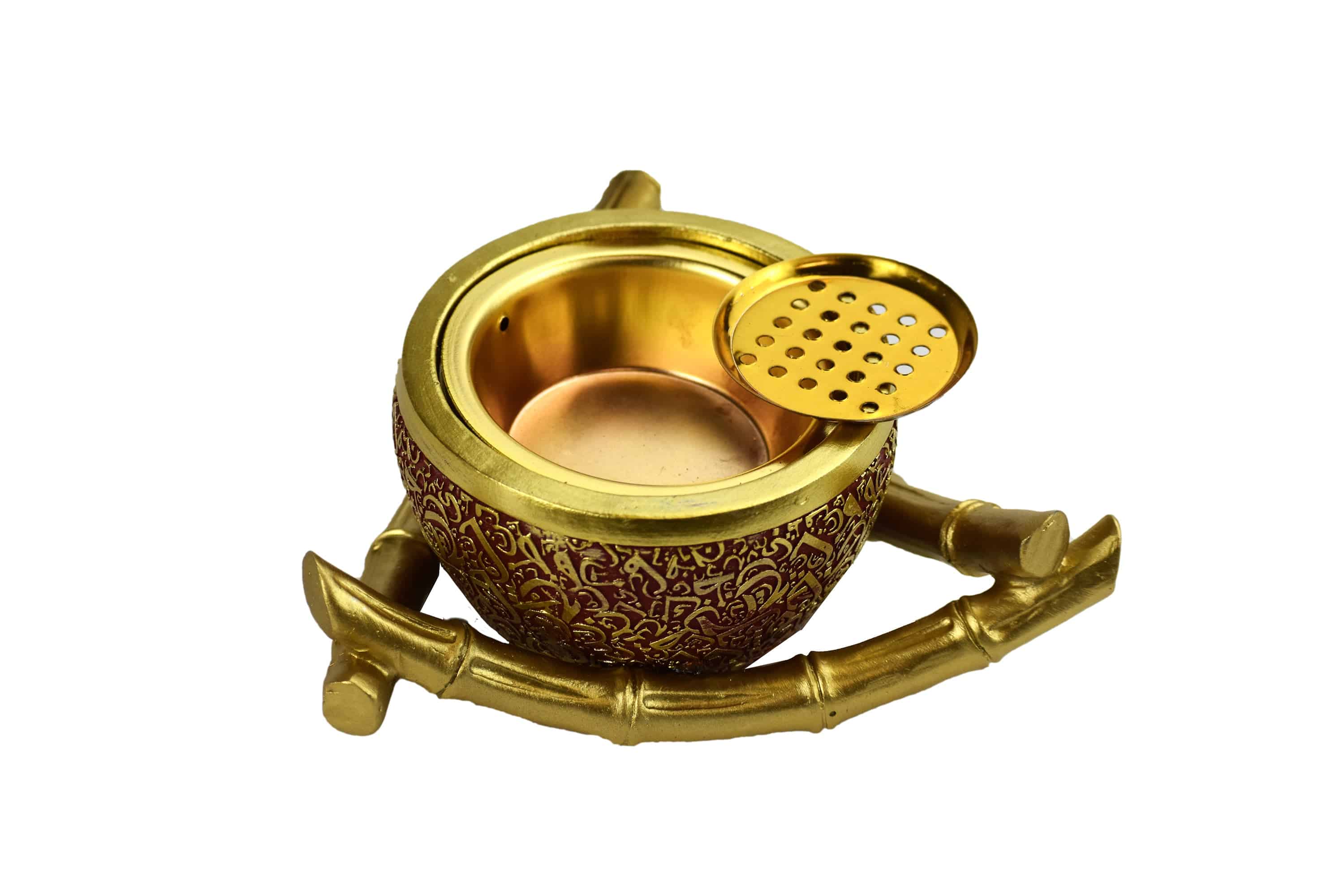 Bamboo Triangle Arabic Script Incense Bakhoor Burner -Red and Gold - Intense oud