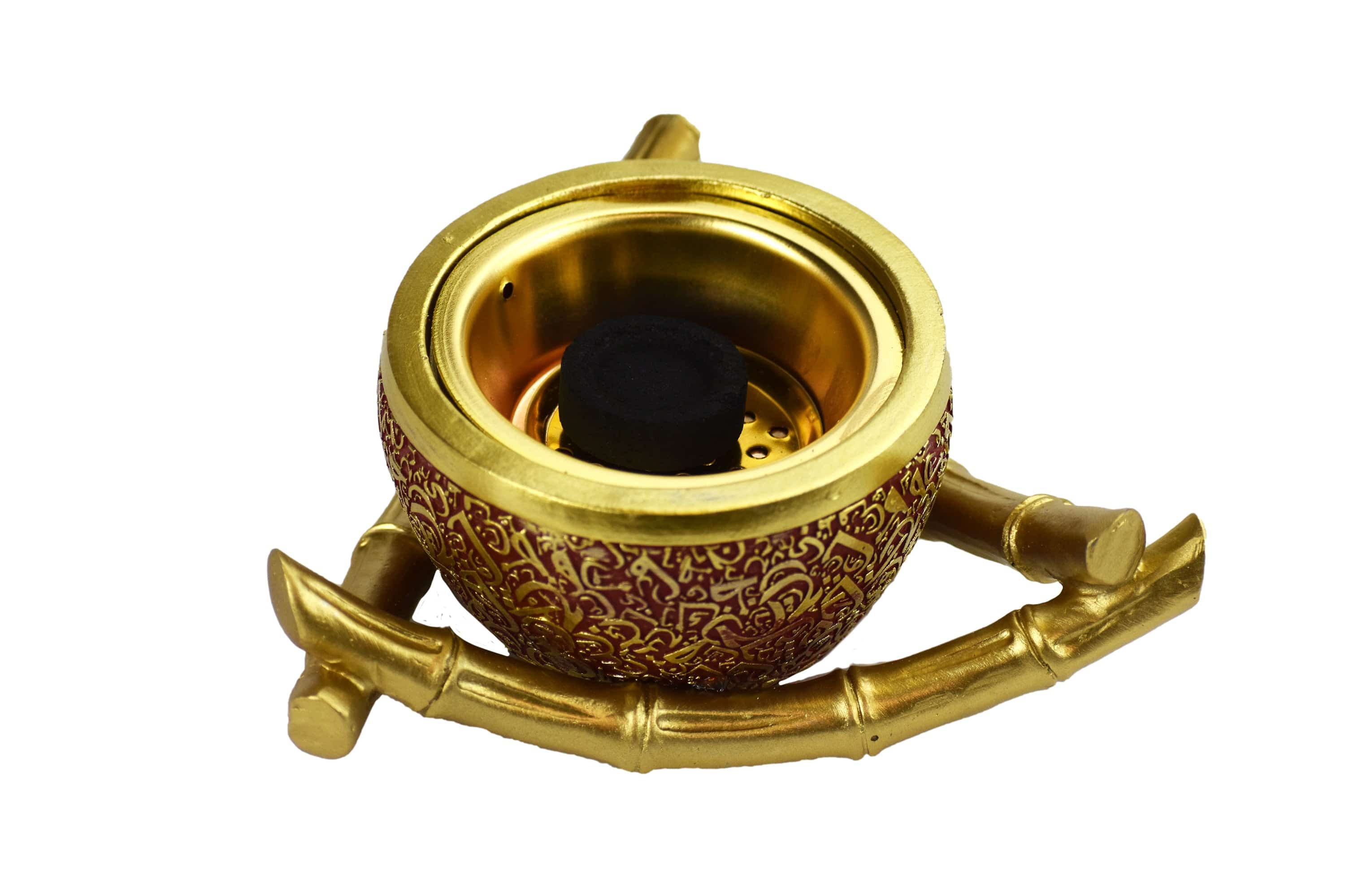 Bamboo Triangle Arabic Script Incense Bakhoor Burner -Red and Gold - Intense oud