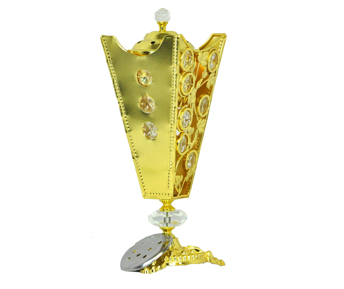 Arabia Incense/Bakhoor Burner (Mabkhara) -Oud Burner, Metal,Tray Inside 10 inch Tall (Golden) - Intense oud