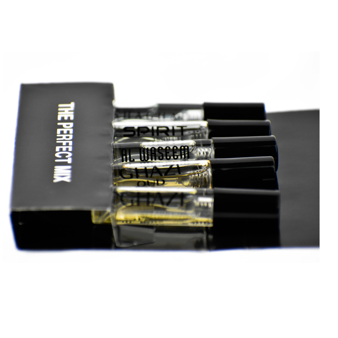 5 Swiss Arabian Sample Packet - Ghazi, Ghazi Oud, Spirit Absolute, Al Waseem, Shaghaf Men - Intense Oud