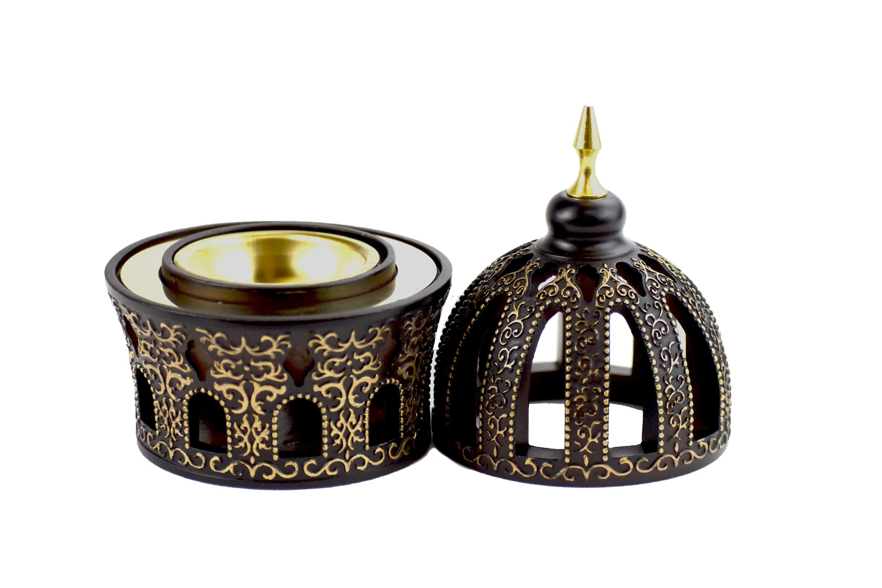 Calligraphy Style Closed Incense Bakhoor Burner - Brown and Gold - Intense oud