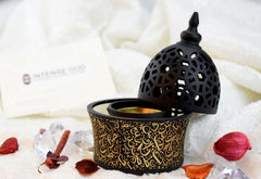 Calligraphy Style Closed Incense Bakhoor Burner - Black - Intense oud