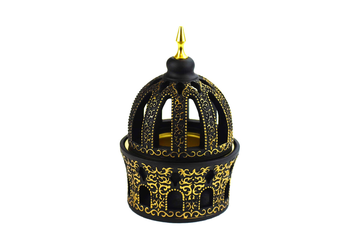 Calligraphy Style Closed Incense Bakhoor Burner - Black and Gold - Intense oud